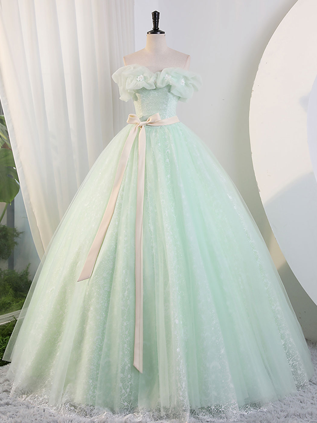 A-Line Off-Shoulder Green Long Prom Dress Green Sweet 16 Dress