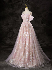 A-Line Off-Shoulder Pink Long Prom Dress Pink Sweet 16 Dress