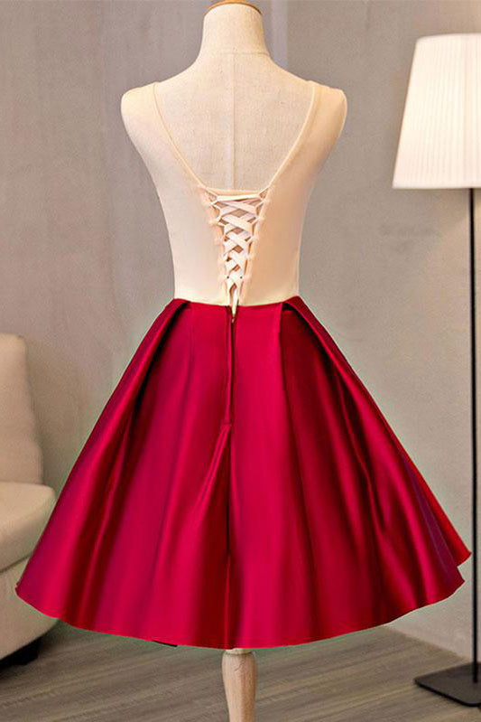 Burgundy Lace Appliqu¨¦ Short Prom Dress Lace Homecoming Dress