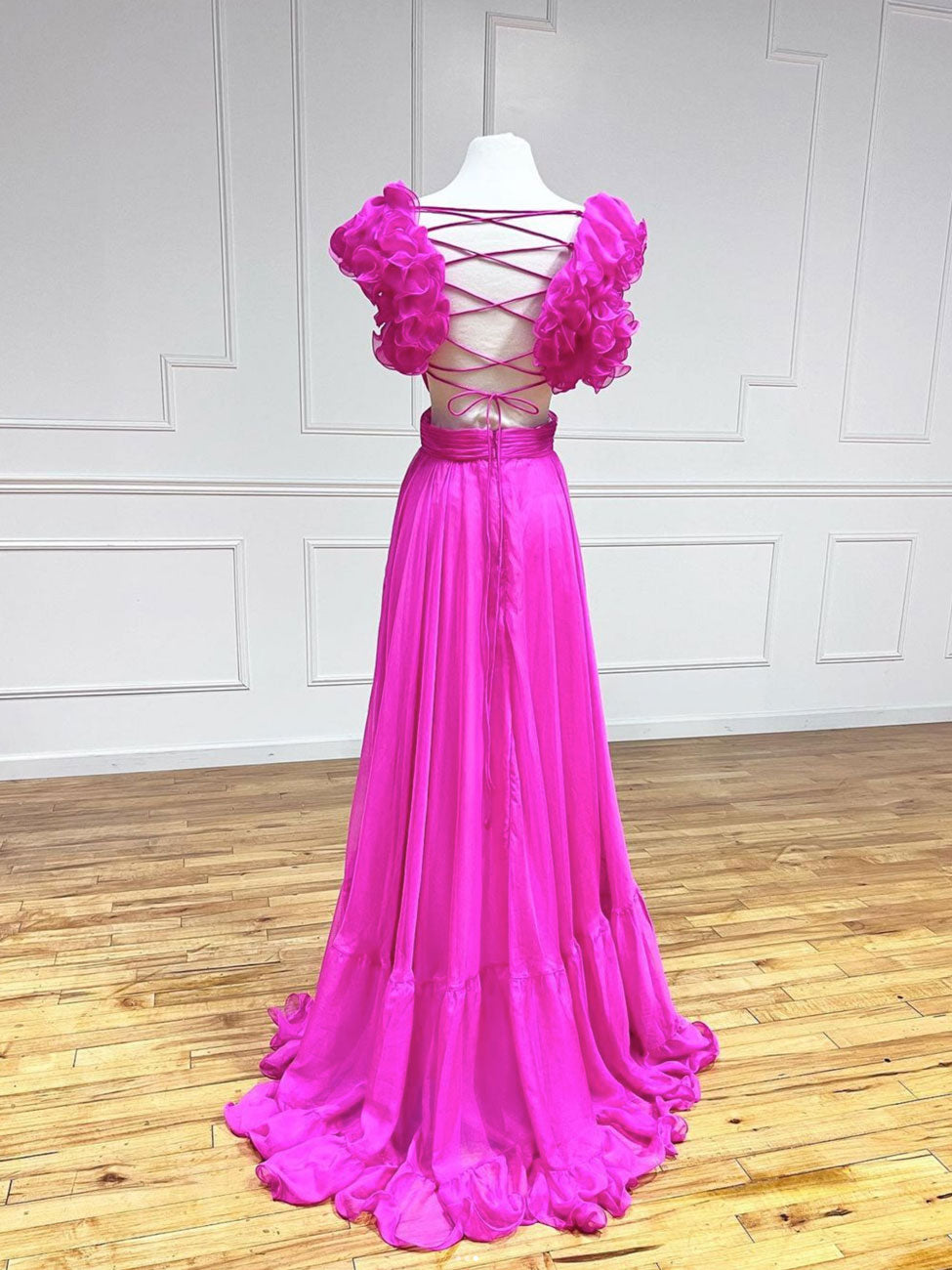 A-Line Fuchsia Long Prom Dress Backless Fuchsia Long Formal Dress