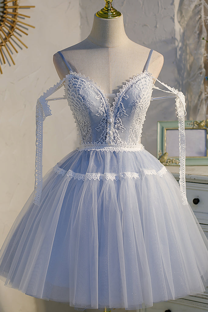 sexy v neck lace homecoming dress light tulle style a line