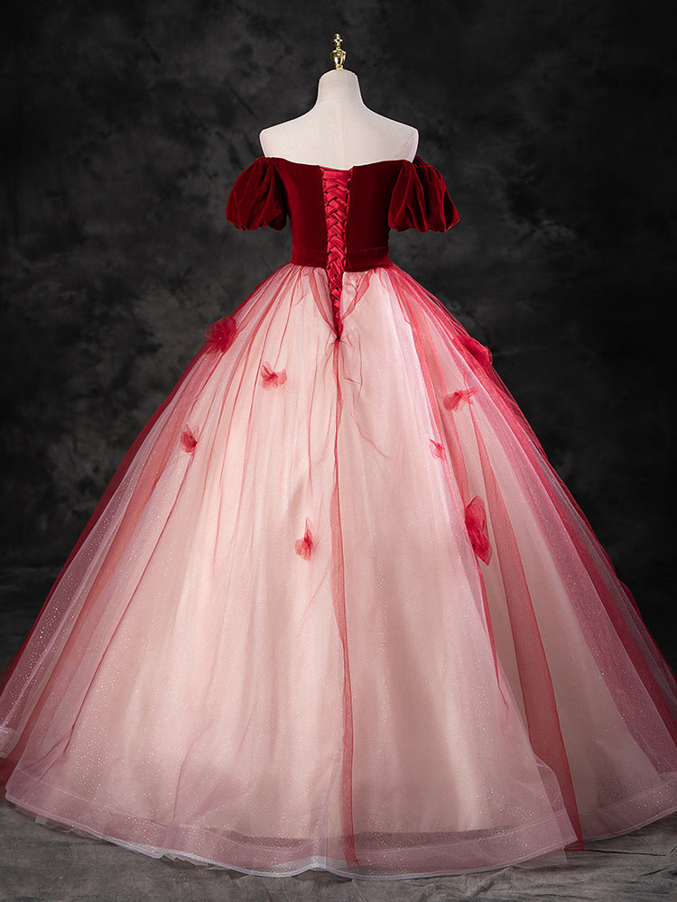 Burgundy A-Line Tulle Long Prom Dress Burgundy Long Formal Dress