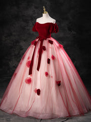 Burgundy A-Line Tulle Long Prom Dress Burgundy Long Formal Dress