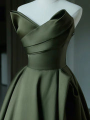 A-Line V-Neck Satin Green Long Prom Dress Green Long Formal Dress