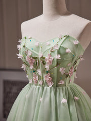 A-Line Sweetheart Neck Tulle Beaded Green Short Prom Dress Cute Homecoming Dress