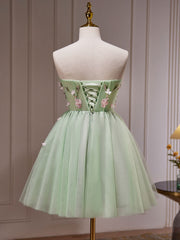 A-Line Sweetheart Neck Tulle Beaded Green Short Prom Dress Cute Homecoming Dress