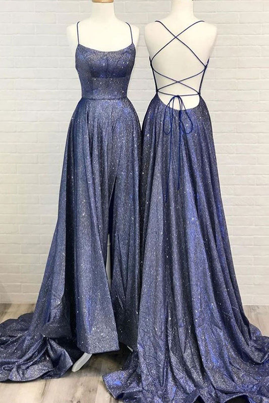 Blue Backless Long Prom Dress Blue Evening Dress