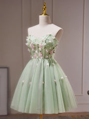 A-Line Sweetheart Neck Tulle Beaded Green Short Prom Dress Cute Homecoming Dress