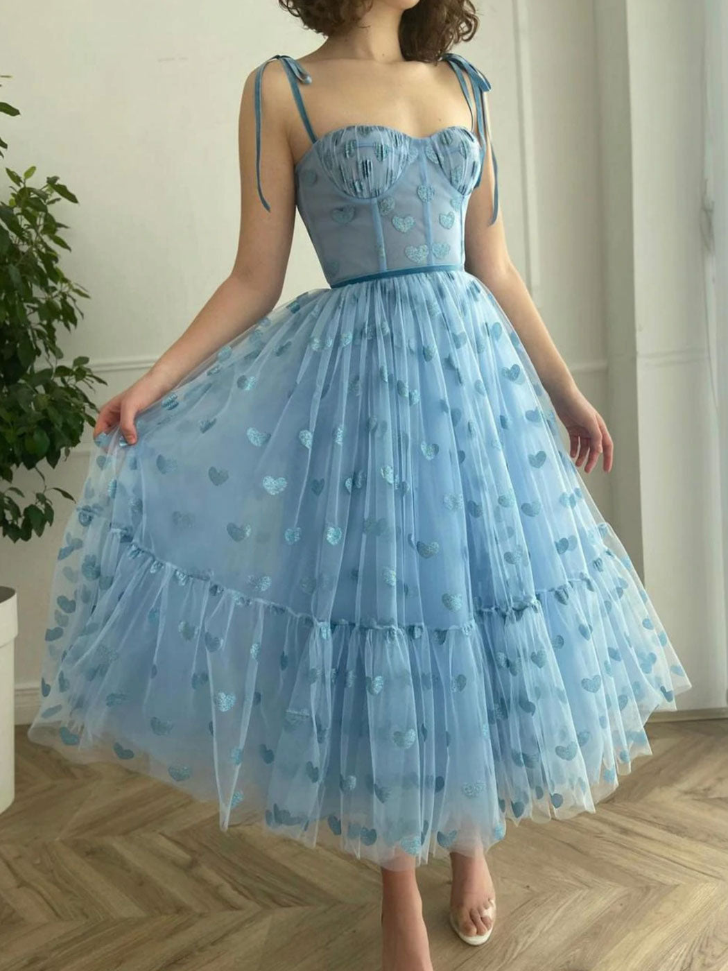 Blue Sweetheart Neck Tulle Prom Dress Blue Tulle Formal Dress