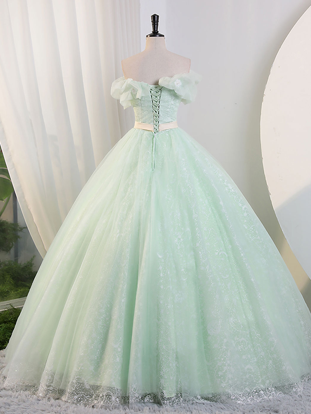 A-Line Off-Shoulder Green Long Prom Dress Green Sweet 16 Dress