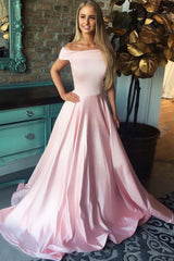 Simple Pink Satin Long Prom Dress Pink Evening Dress