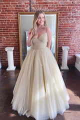 Champagne Sweetheart Tulle Long Prom Dress Tulle Formal Dress