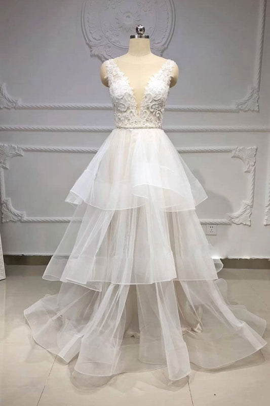 White Tulle Lace Long Prom Dress White Tulle Evening Dress