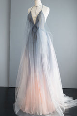 Gray Tulle Long Prom Dress Gray Tulle Formal Gown