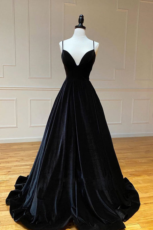 Black V-Neck Long Prom Dress Black Evening Dress