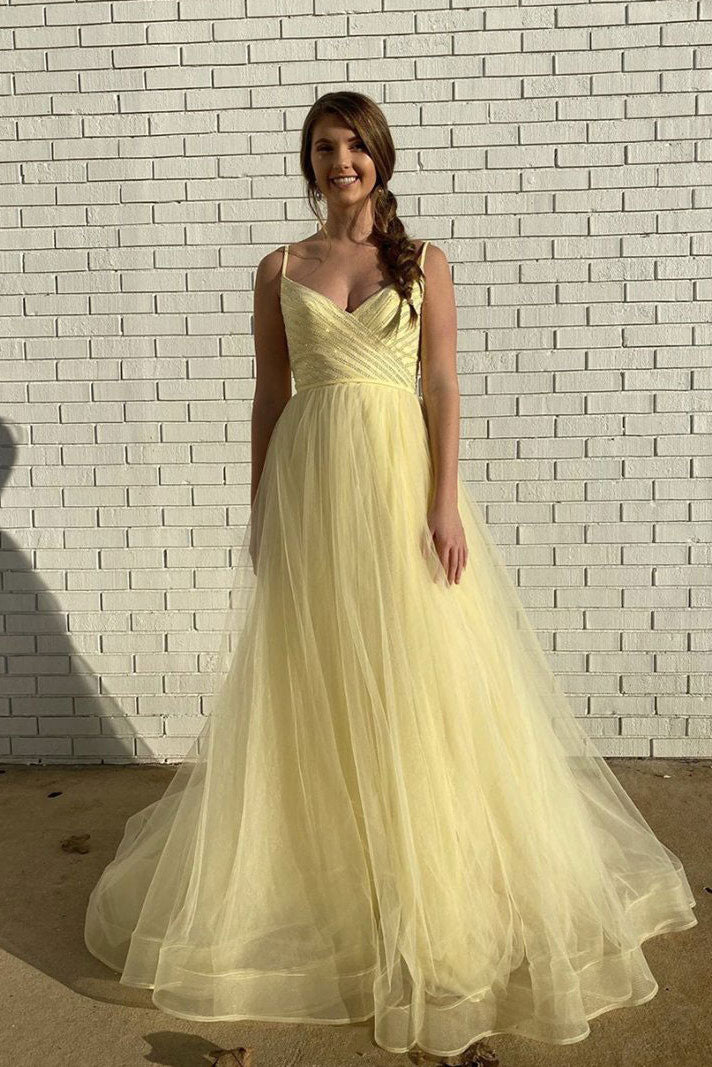 Yellow Sweetheart Tulle Long Prom Dress Yellow Evening Dress