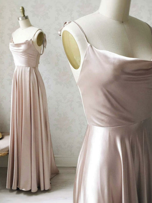 Simple Pink Satin Long Prom Dress Satin Evening Dress