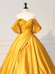 Yellow Off-Shoulder Satin Long Prom Dress Yellow Long Evening Dress