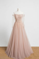 Champagne Tulle Sequin Long Prom Dress Champagne Tulle Formal Dress