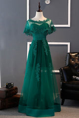 Green Tulle Lace Long Prom Dress Green Lace Bridesmaid Dress