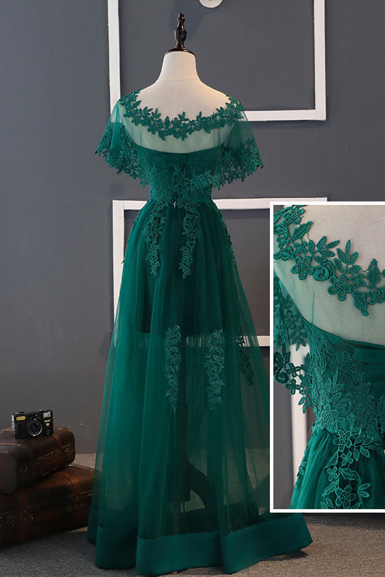 Green Tulle Lace Long Prom Dress Green Lace Bridesmaid Dress