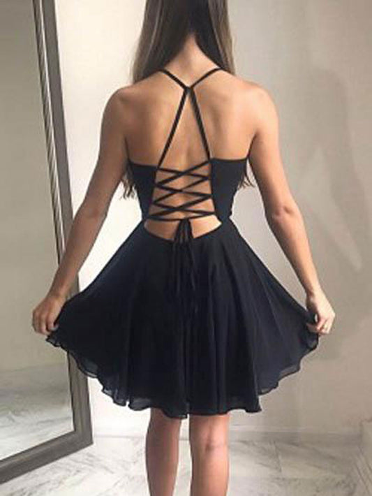 Simple Black V-Neck Short Prom Dress Black Homecoming Dress