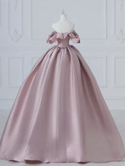 A-Line Pink Satin Long Prom Dress Pink Long Evening Dress