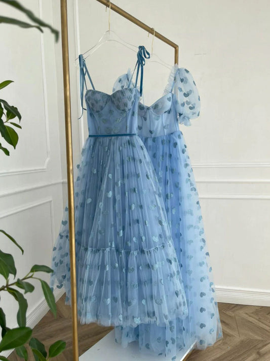 Blue Sweetheart Neck Tulle Prom Dress Blue Tulle Formal Dress