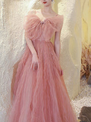 Pink Tulle Sequin Long Prom Dress Pink Tulle Formal Dress