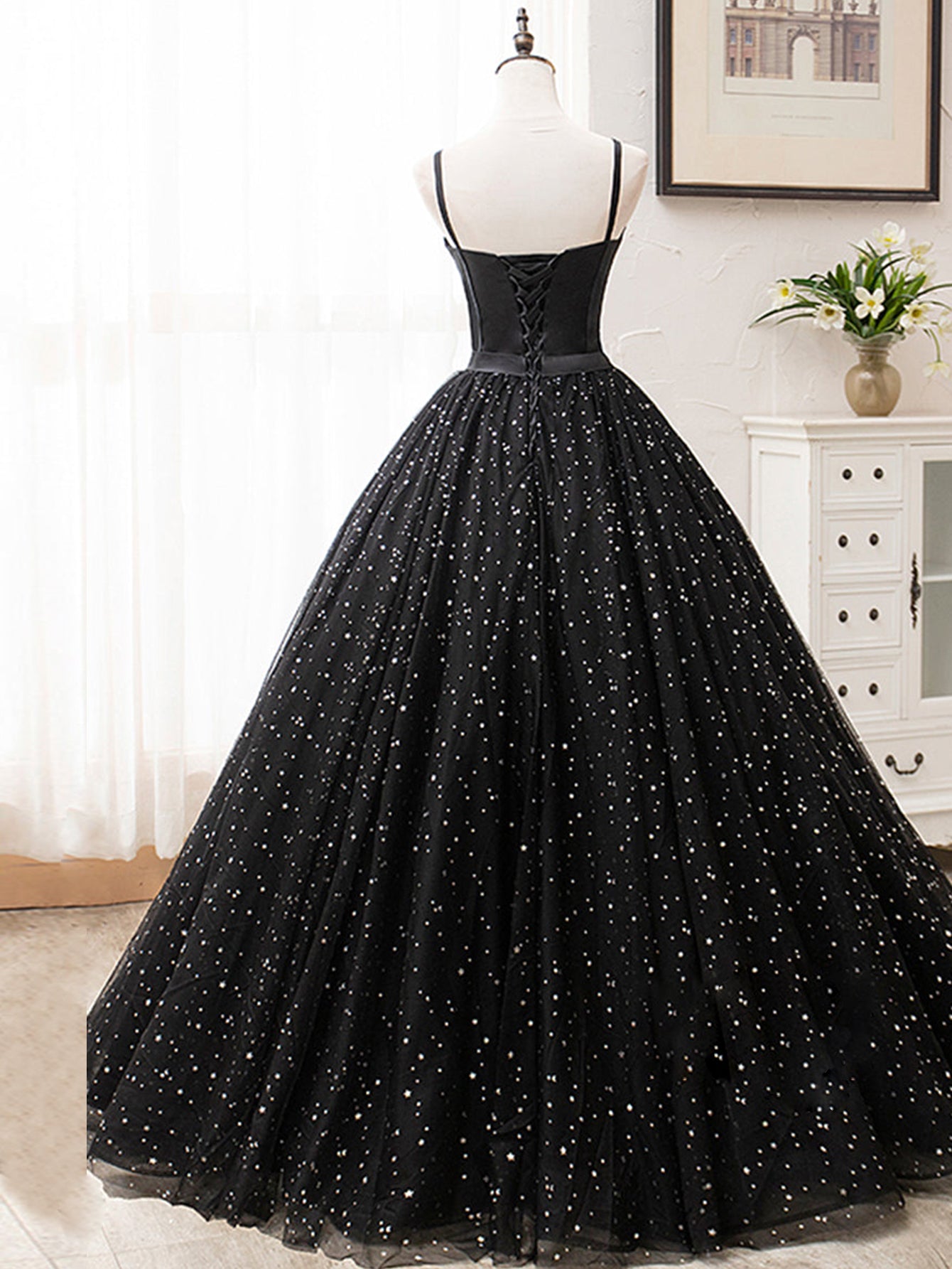 Sexy V Neck Glitter Glamorous Black Long Prom Dress