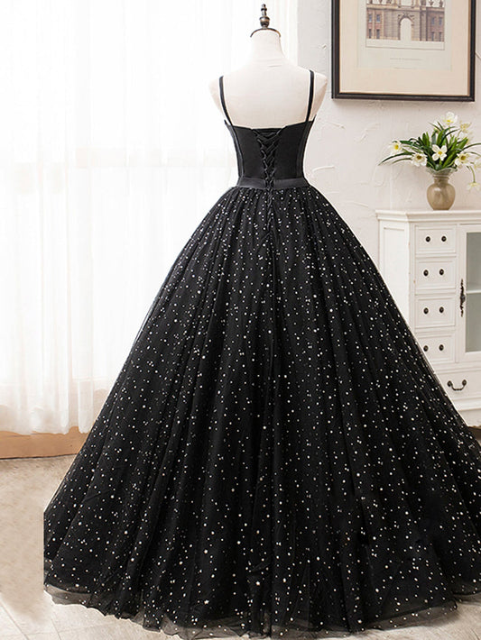 Sexy V Neck Glitter Glamorous Black Long Prom Dress