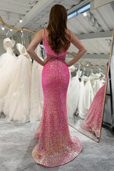 Glitter Fuchsia Mermaid Backless Long Prom Dress