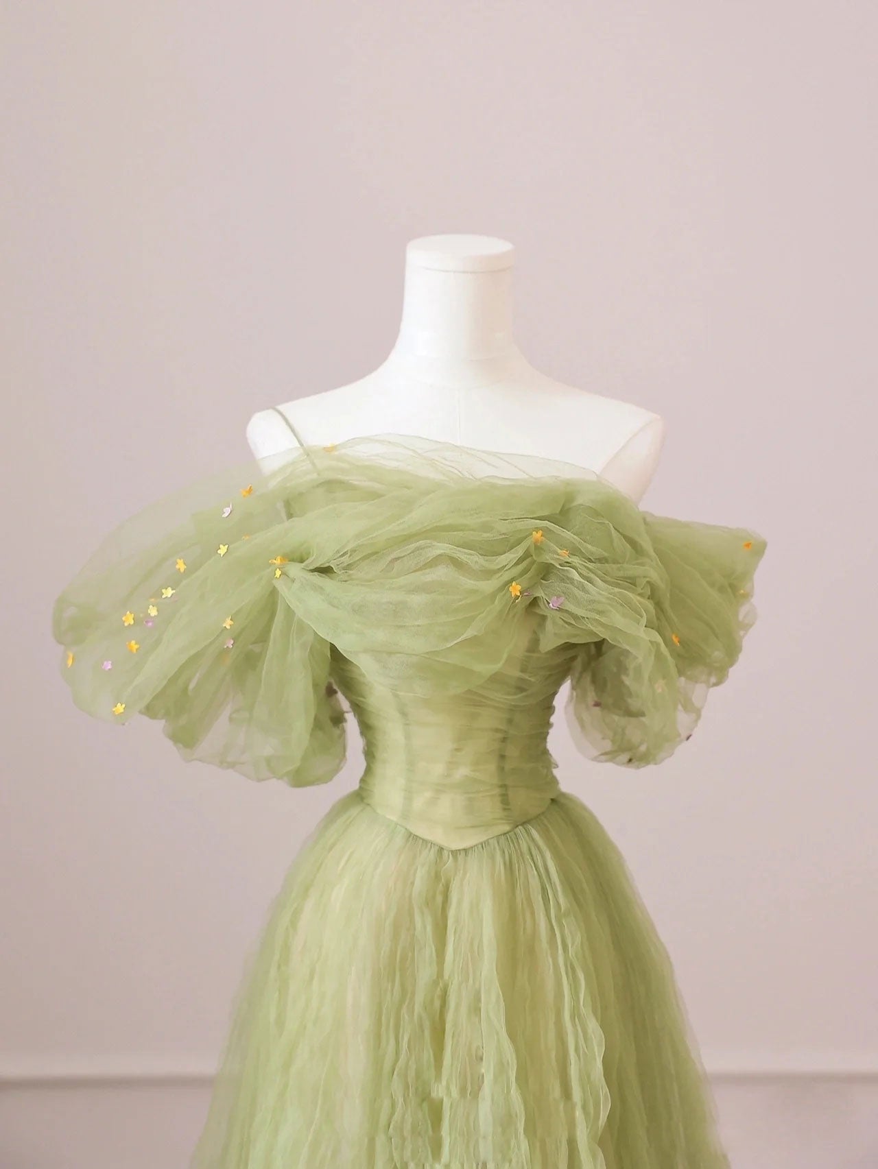 Green A-Line Tulle Long Prom Dress Simple Green Formal Party Dress