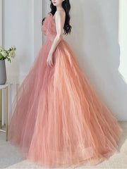 Pink Tulle Sequin Long Prom Dress Pink Tulle Formal Dress