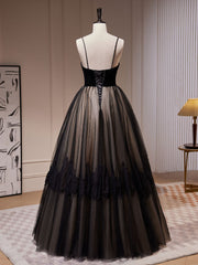 Black A-Line Lace Tulle Long Prom Dress Black Lace Formal Evening Dress