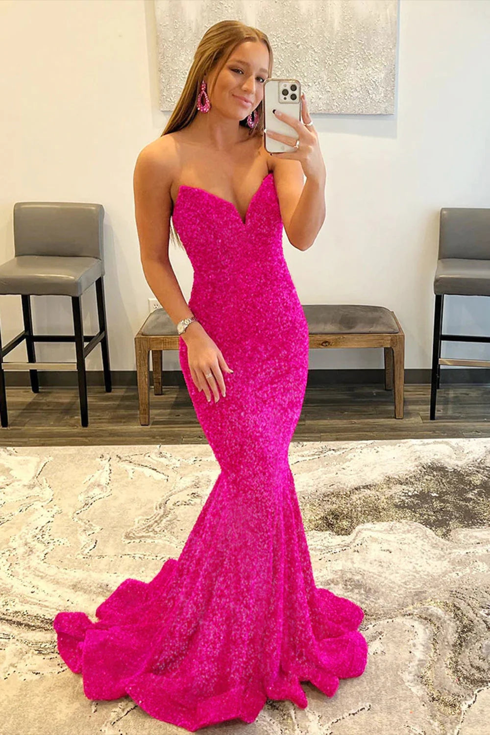 Strapless Sequins Black Mermaid Prom Dress