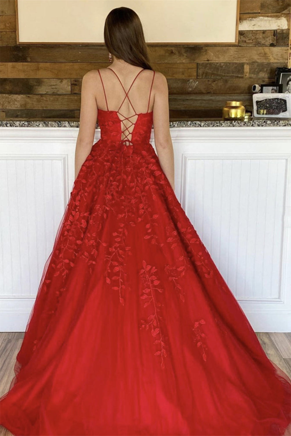 A-Line Spaghetti Straps Long Prom Dress