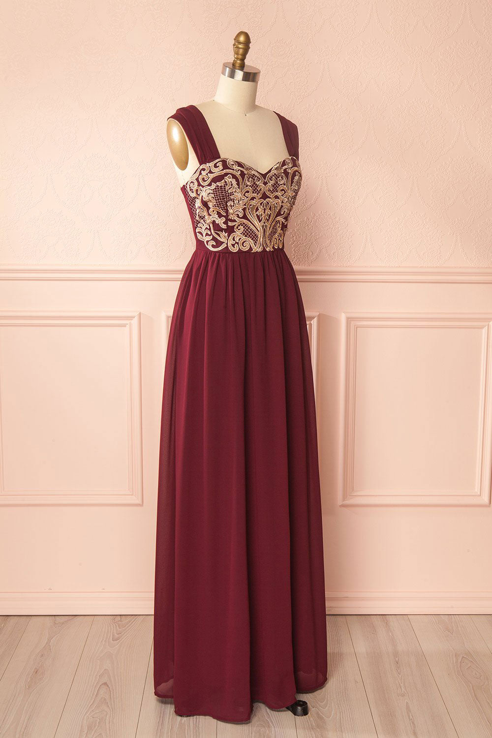 Burgundy Chiffon Lace Appliqu¨¦ Long Prom Dress Burgundy Evening Dress