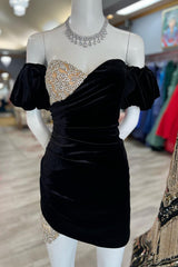 Indie Dressystars  Glamorous Black Velvet Chic Sweetheart Collar Delicate Beaded  Short Cocktail Dress