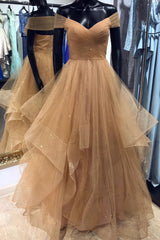 Champagne Sweetheart Tulle Long Prom Dress Champagne Evening Gown