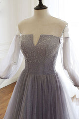 Unique Tulle Sequin Long Prom Dress Tulle Evening Dress