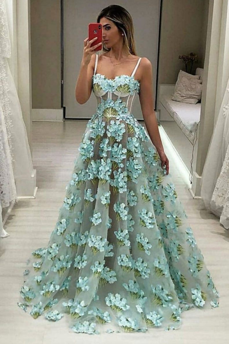 Green Sweetheart Neck Lace Long Prom Dress Green Evening Dress