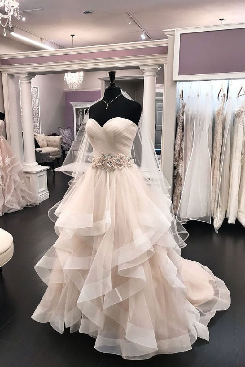 Light Champagne Tulle Long Prom Dress Tulle Wedding Dress