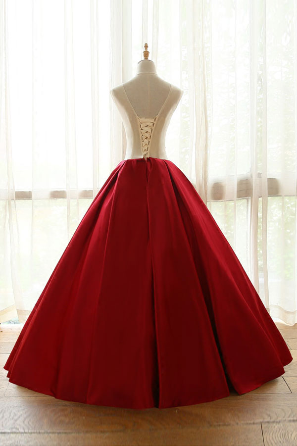 Burgundy Round Neck Lace Appliqu¨¦ Long Prom Dress Burgundy Evening Dress