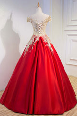 Red Lace Satin Long Prom Dress Lace Long Evening Gown