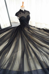 Black Tulle Lace Long Prom Dress Black Tulle Evening Dress