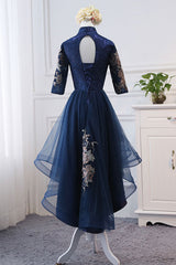 Dark Blue Lace Appliqu¨¦ Short Prom Dress Blue Evening Dress