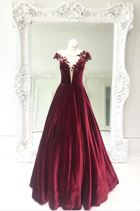 Simple Burgundy Lace Long Prom Dress Burgundy Evening Dress