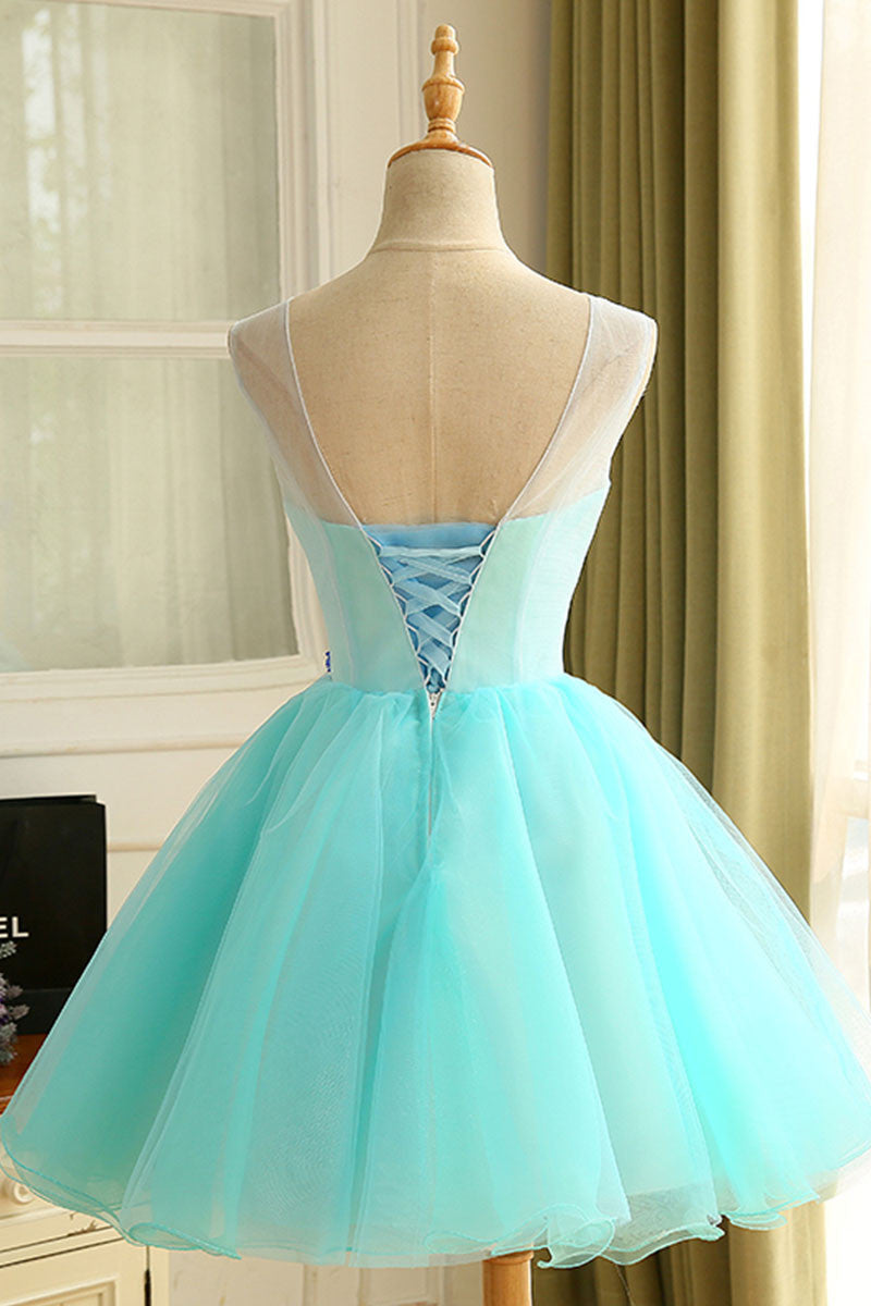 Cute Blue Organza Short Prom Dress Cute Homecoming Dress