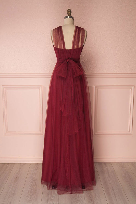 Burgundy Tulle Sweetheart Long Prom Dress Burgundy Evening Dress